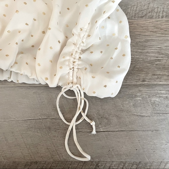 ๐บ Zara Lurex Gold Polka Dot Ivory V-Neck Sleeveless Ruched Blouse Size XS - Picture 6 of 10